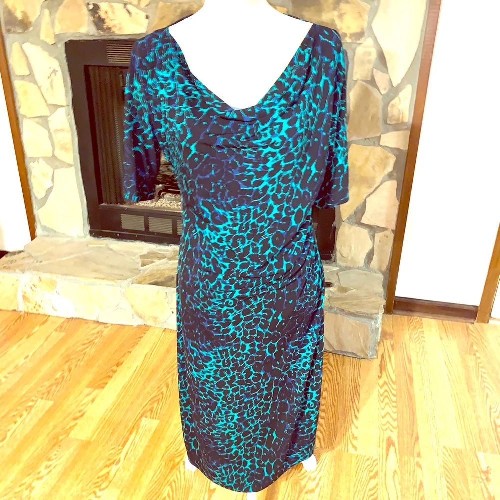 BCBGMaxazria cowl neck fitted dress
